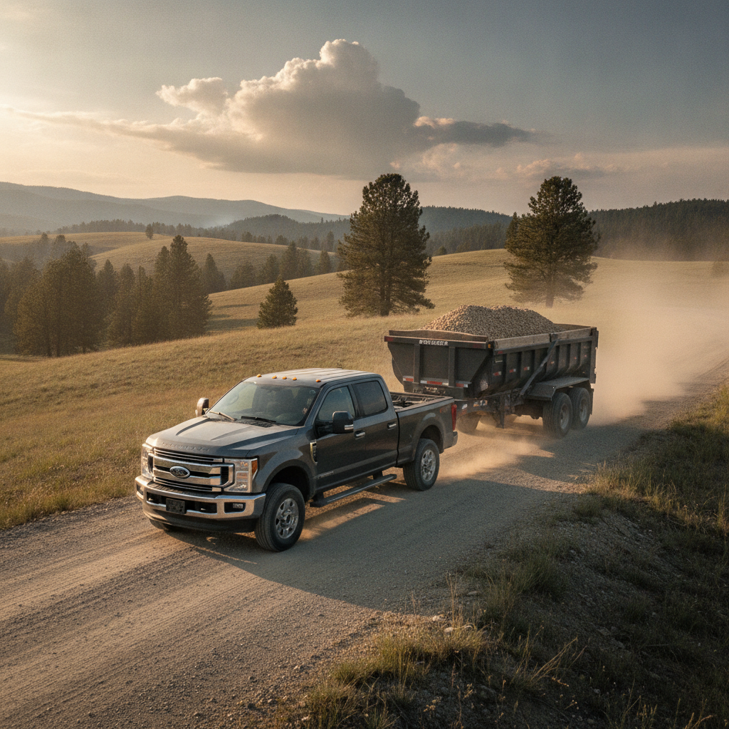 Gravel Hauling using Trailer and pickup no people faces