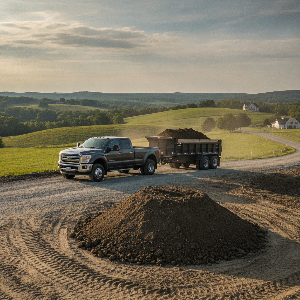 Dirt Hauling using Trailer and pickup no people faces
