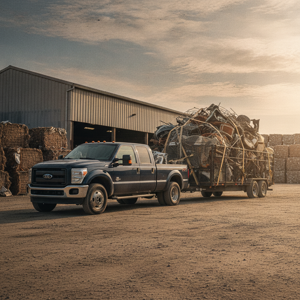 Scrap Metal Hauling using Trailer and pickup no people faces